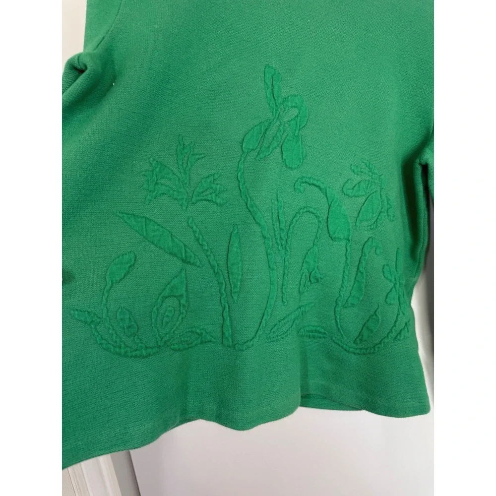 Moth Anthropologie Kelly Green Floral Embossed Cotton Blend Sweater‎ Size S Top
